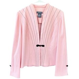Vintage Y2K Koret Pink Blazer Women's 8 Knot Button Jacket Embroidered Pinstripe